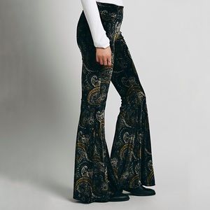 Free People Velvet Paisley Print Flare Bell Bottom Pants